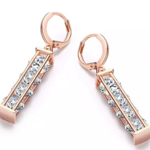 Swarovski Jewelry - Swarovski Crystal Stacked Earrings In 18K Rose Gold Plating